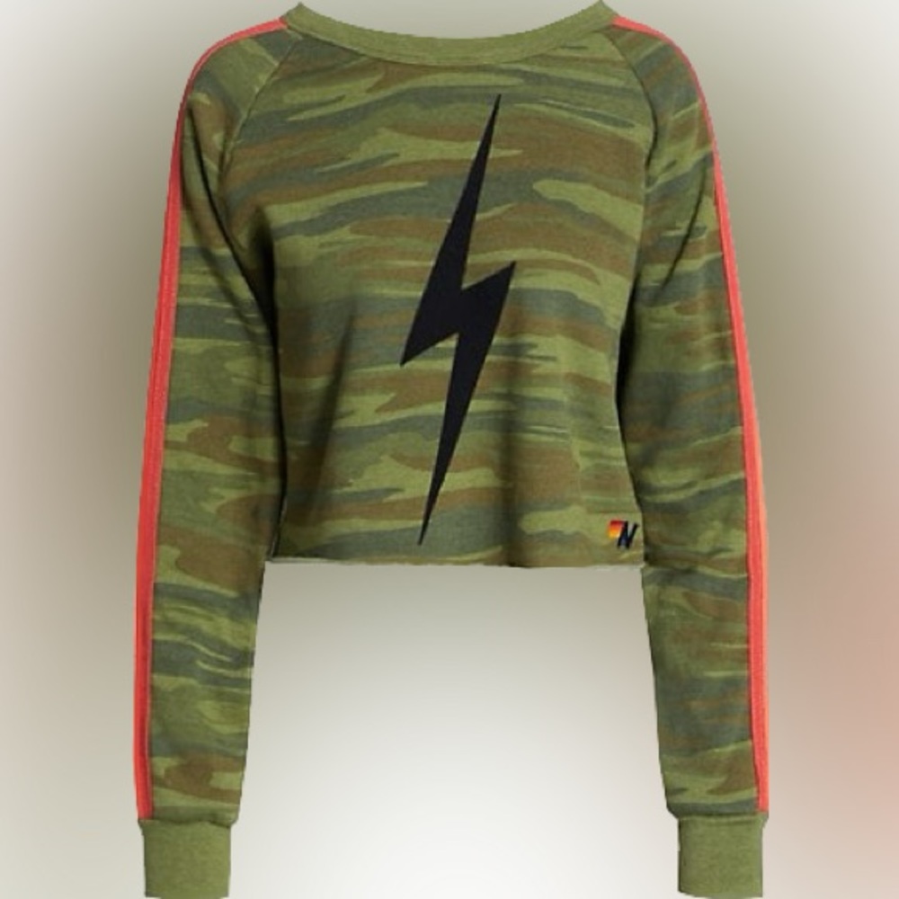 AVIATOR NATION Camo Bolt Cropped 4 Stripe Sweatshirt